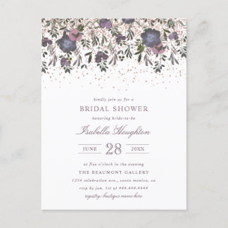Mauve Blossom & Roos Gouden Confetti Vrijgezellenf Uitnodiging Briefkaart