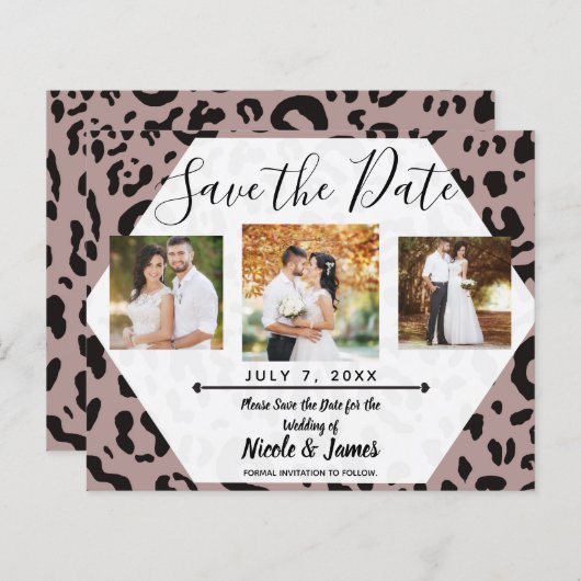 Mauve Blush Pink Cheetah Leopard Save the Date (Voorkant / Achterkant)