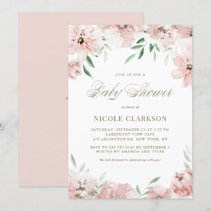 Mauve Blush Pink Waterverf Flowers Baby shower Kaart