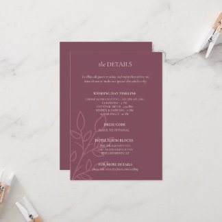 Mauve Boho Minimalist Wedding Details Kaart