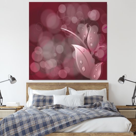 Mauve Bokeh bladeren gewikkeld canvas (Insitu (Slaapkamer))