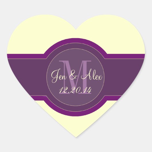Mauve bruiloft gunst Stickers hart gevormd (Voorkant)