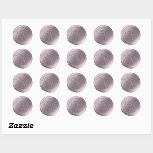 Mauve Calligraphie Monogramme Stickers de cire (Feuille)