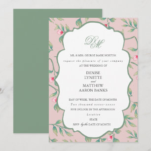 Mauve Chalk en Basil Green Rehearsal Dinner Kaart