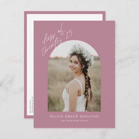 Mauve Class of 2025 Arch Photo Afstuderen Uitnodiging Briefkaart (Voorkant / Achterkant)