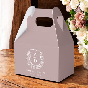 Mauve Crest Floral Monogram Huwelijk Modern Bedankdoosjes