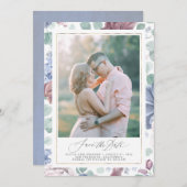 Mauve Dusty Blue Floral Enregistrer La Date Carte  (Devant / Derrière)