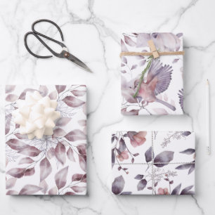 Mauve, Dusty Paars, Blush Pink Flowers Leaves Inpakpapier Vel