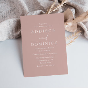 Mauve Dusty Roos Modern Minimalist Wedding Kaart