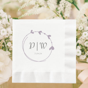 Mauve Eenvoudige Hart Krans Monogram Trouwen Servet