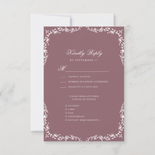 Mauve Elegant Bloemen Bruiloft RSVP Kaartje (Voorkant)