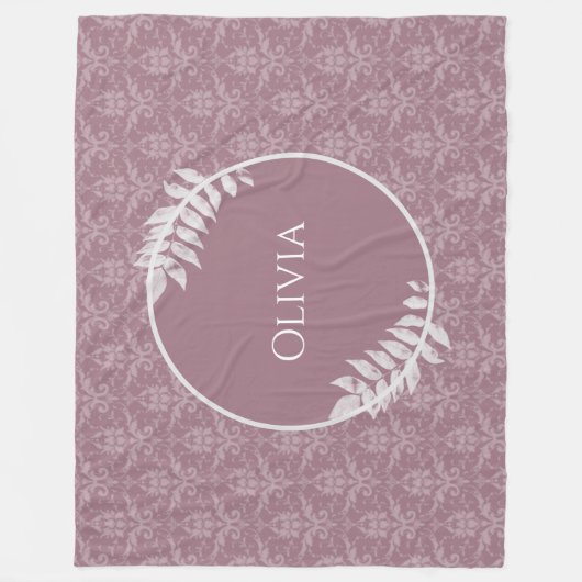 Mauve Elegant Damask Couverture en polaire personn (Devant)