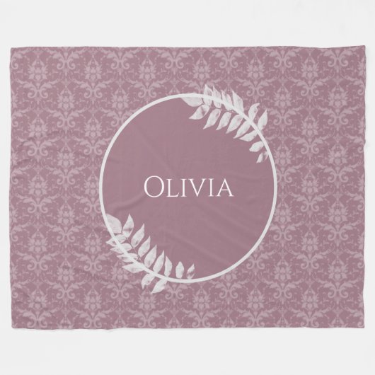 Mauve Elegant Damask Couverture en polaire personn (Devant (Horizontal))