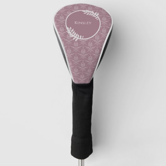 Mauve Elegant Damask gepersonaliseerd Golf Head Ho Golfheadcover (Voorkant)