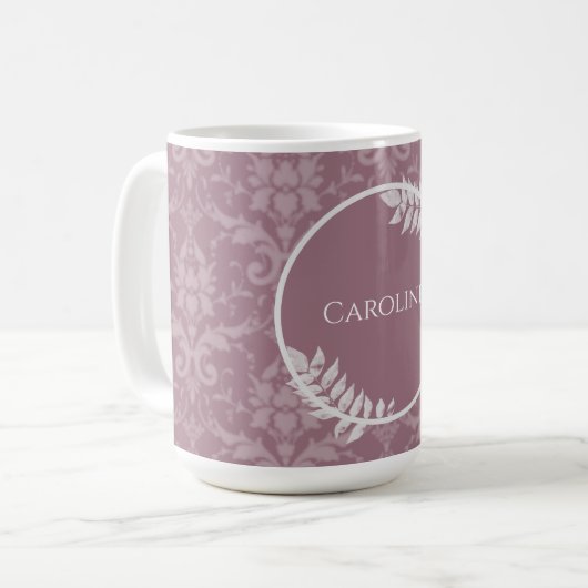 Mauve Elegant Damask Mug café personnalisé (Devant gauche)