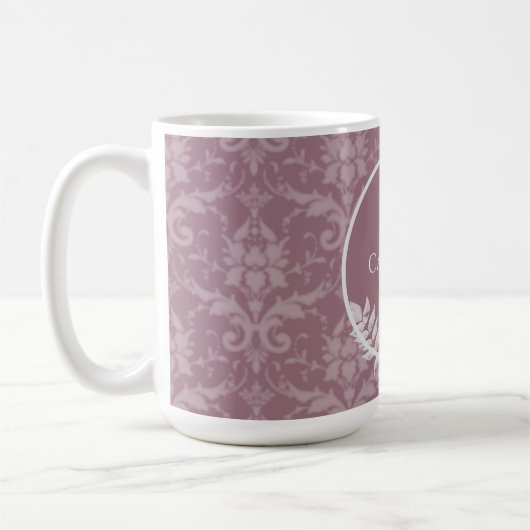 Mauve Elegant Damask persoonlijke koffie Mok (Links)