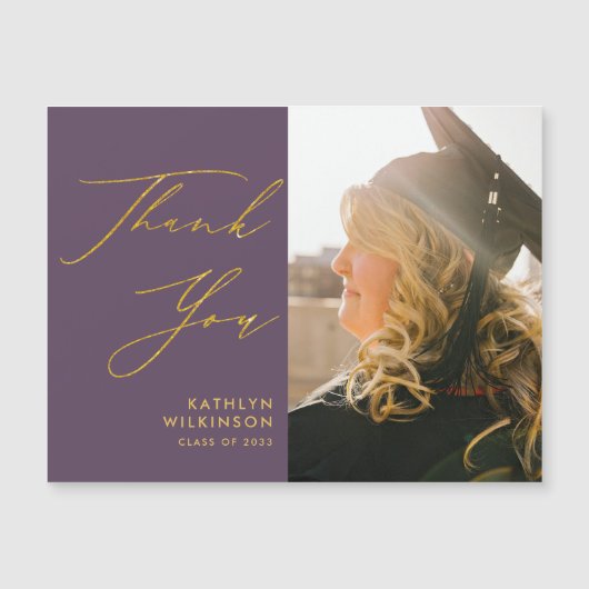 Mauve Elegant Gold Script Afstuderen Hartelijk dan (Voorkant)