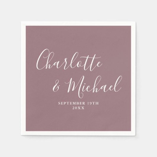 Mauve Elegant Handtekening Script Bruiloft Servet (Voorkant)