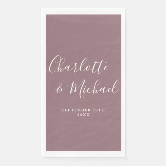 Mauve Elegant Handtekening Script Bruiloft Servet (Voorkant)