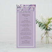Mauve Elegant Lavendel Botanische bruiloft Menu (Staand voorkant)
