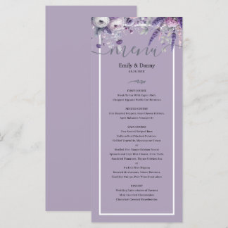 Mauve Elegant Lavendel Botanische bruiloft Menu