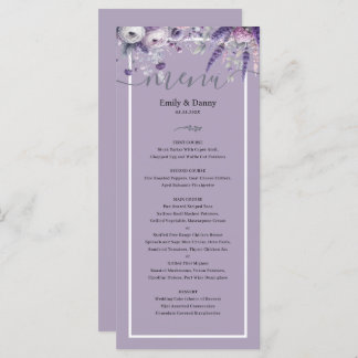Mauve Elegant Lavender Botanical Mariage Menu