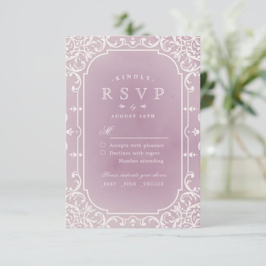 Mauve élégant mariage romantique vintage RSVP (Debout devant)
