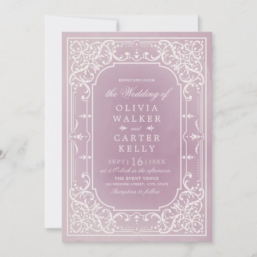 Mauve elegant  romantisch vintage bruiloft kaart (Voorkant)