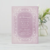 Mauve elegant  romantisch vintage bruiloft kaart (Staand voorkant)