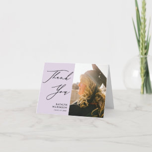 Mauve Elegant Script Minimalist Photo Afstuderen Bedankkaart