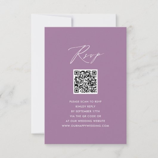 Mauve Élégant Script Minimaliste QR Wedding RSVP (Devant)