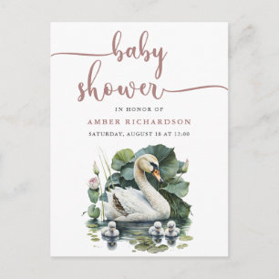 Mauve Elegant Script minimalistisch zwaan Baby sho Uitnodiging Briefkaart