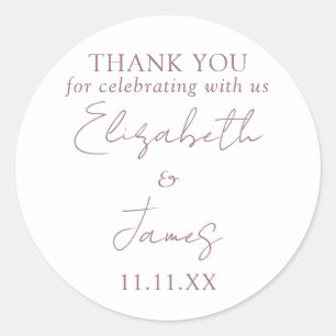 Mauve Elegant Script Wedding Dank u Ronde Sticker
