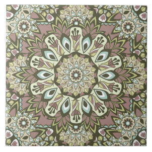 Mauve en Blue Boho Mandala Keramische Tegel Tegeltje