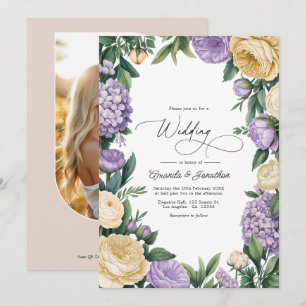 Mauve en botercrème waterverf bloemen bruiloft kaart