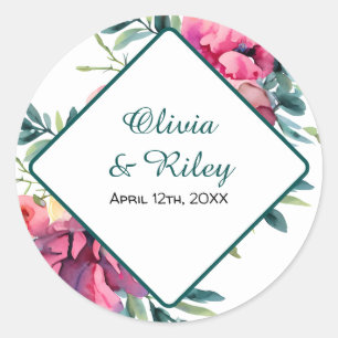 Mauve en Bourgondië Floral bruiloft RSVP Ronde Sticker