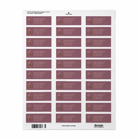 Mauve en Brons Herfst Leaf Bruiloft Retouradres Etiket (Full Sheet)