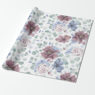 Mauve en Dusty Blue Botanical Floral Elegant Cadeaupapier