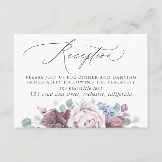 Mauve en Dusty Blue bruiloft receptie Informatiekaartje (Voorkant)