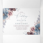 Mauve en Dusty Blue Floral Botanische bruiloft Drieluik Uitnodiging (Binnenkant midden)