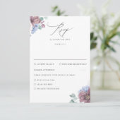 Mauve en Dusty Blue Floral bruiloft RSVP (Staand voorkant)