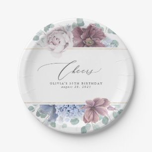 Mauve en Dusty Blue Floral Elegant Botanical Papieren Bordje