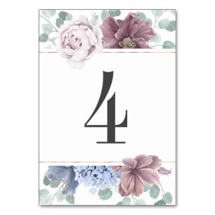 Mauve en Dusty Blue Floral Tafel Nummer Kaart