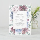 Mauve en Dusty Blue Flowers Elegante bruiloft Kaart (Staand voorkant)