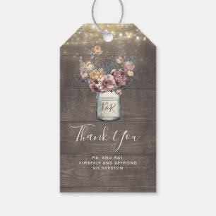 Mauve en Goud Bloemen Mason Jar Rustieke Bruiloft Cadeaulabel