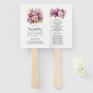 Mauve en gouden bloemen bruiloft handwaaier
