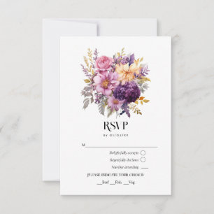 Mauve en gouden bloemen bruiloft RSVP kaartje