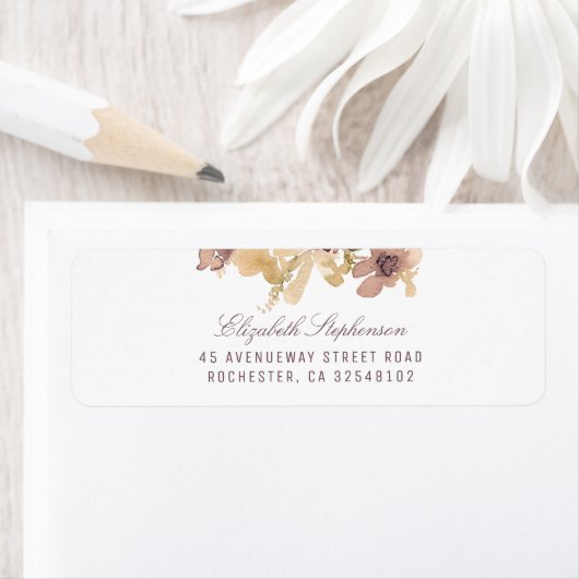 Mauve en gouden bloemenbruiloft etiket (Insitu)