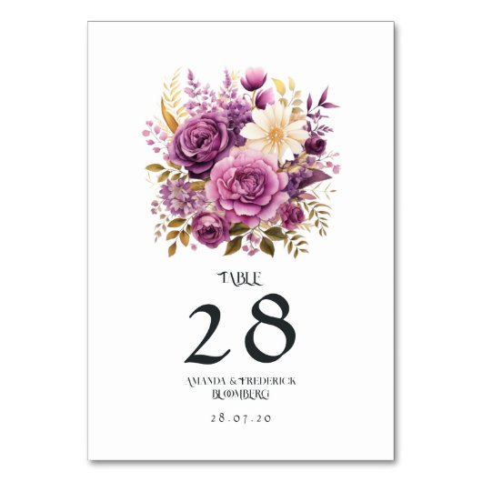 Mauve en gouden bloemenbruiloft kaart (Voorkant)