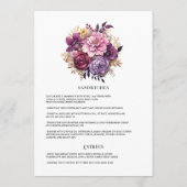 Mauve en gouden bloemenbruiloft menu (Achterkant)